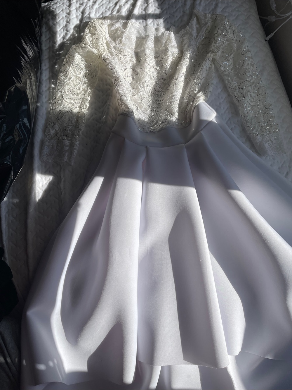 Elegant Lace Bodice Midi Dress in White